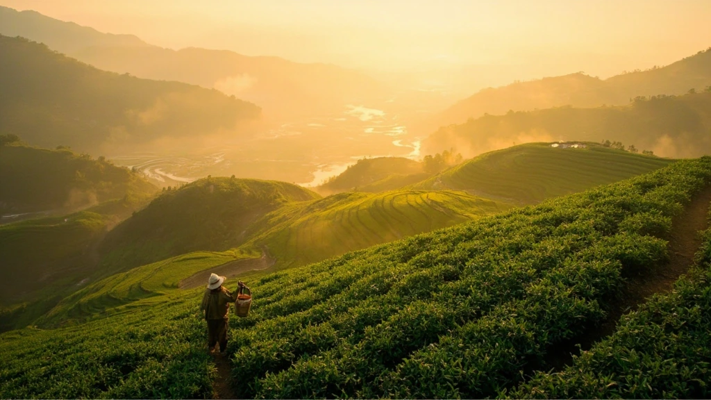 Fengqing tea terraces at golden hour