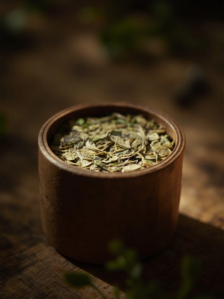 A pressed Yue Guang Bai moon cake of silvery leaves in a wooden box